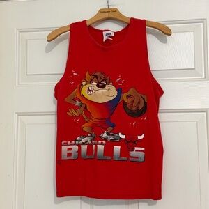 Vintage 1995 Looney Tunes Chicago Bulls Red Taz Kids L XL Adult Small Tank Top